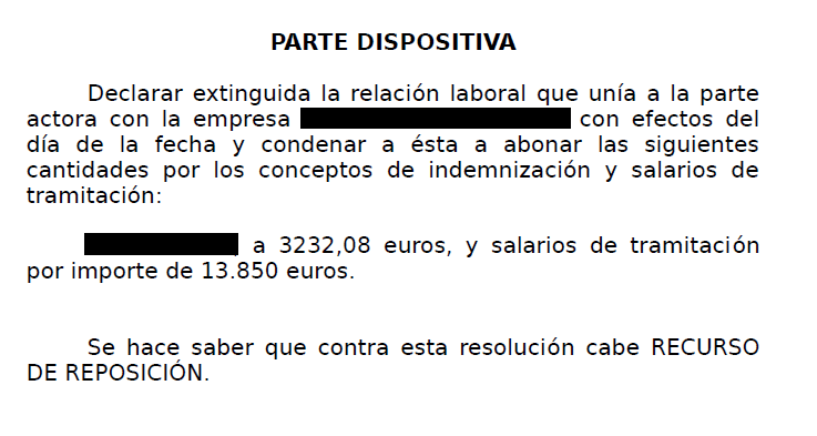 Fallo incidente no readmision