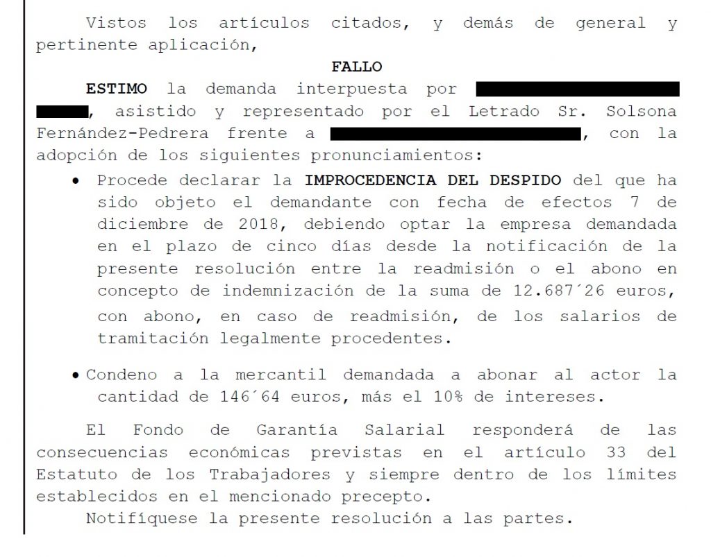 Te pueden readmitir tras el despido