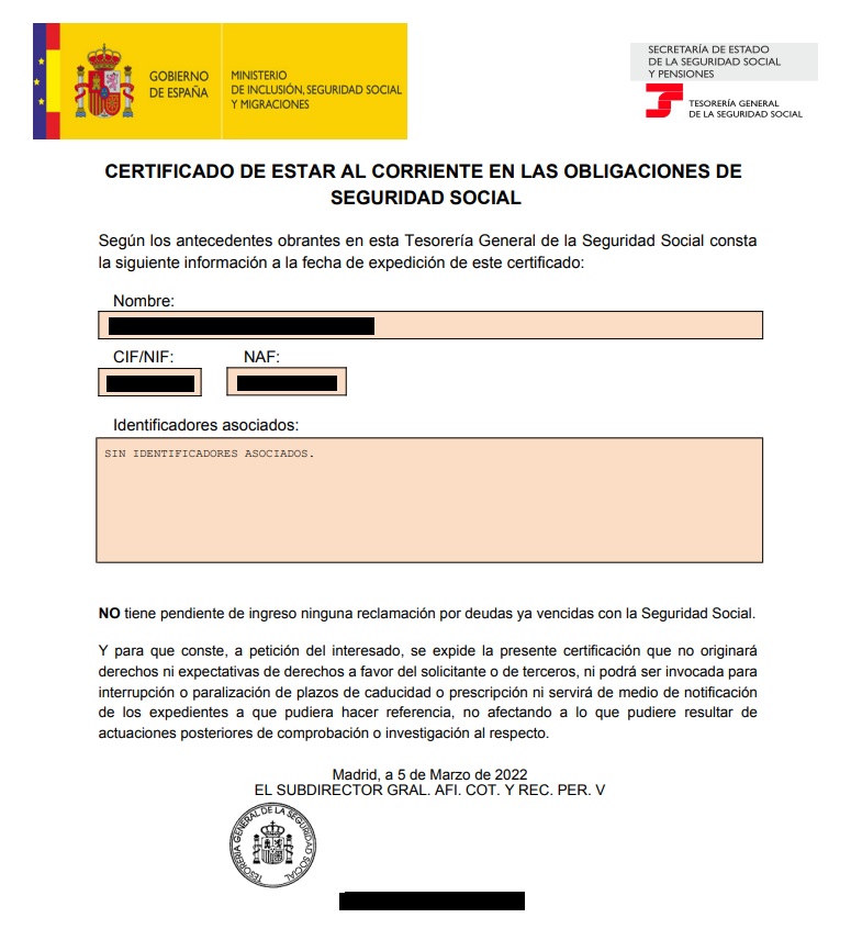 Certificado corriente de deudas seguridad social