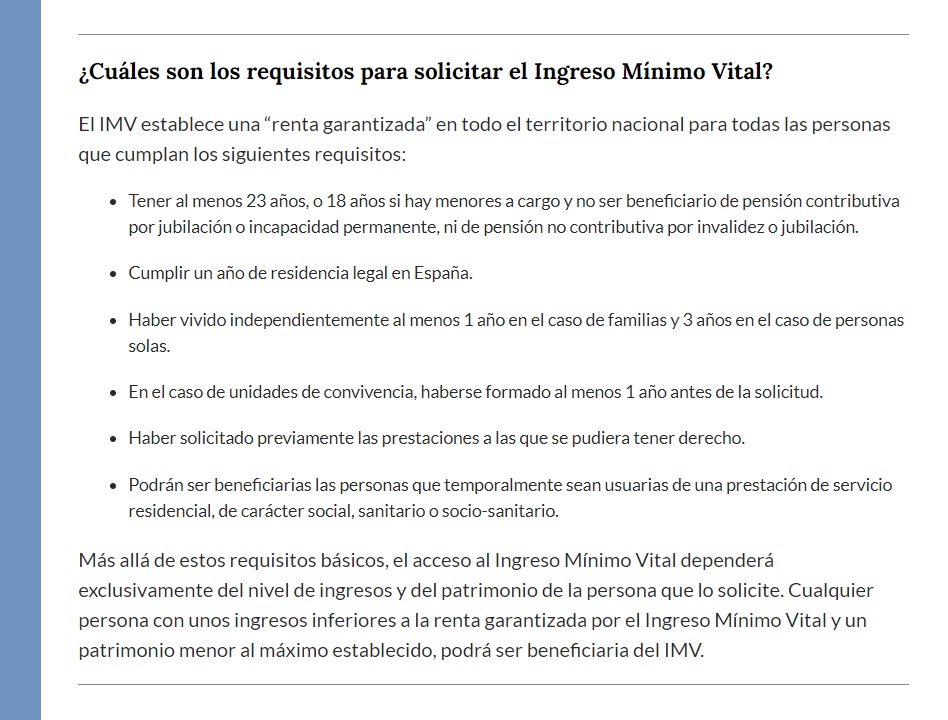 Requisitos Ingreso Mínimo Vital
